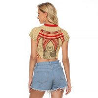 Tonga Language Week Raglan Cropped T Shirt Tribal Cross Ngatu Floral Pattern