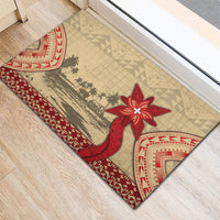 Tonga Language Week Rubber Doormat Tribal Cross Ngatu Floral Pattern