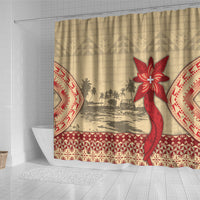Tonga Language Week Shower Curtain Tribal Cross Ngatu Floral Pattern