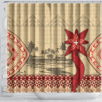 Tonga Language Week Shower Curtain Tribal Cross Ngatu Floral Pattern