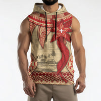 Tonga Language Week Sleeveless Hoodie Tribal Cross Ngatu Floral Pattern