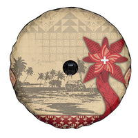 Tonga Language Week Spare Tire Cover Tribal Cross Ngatu Floral Pattern