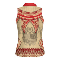 Tonga Language Week Women Sleeveless Polo Shirt Tribal Cross Ngatu Floral Pattern