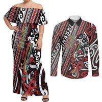 Personalised Maori Language Week Couples Matching Off Shoulder Maxi Dress and Long Sleeve Button Shirt Ake Ake Ake Tribal Patterns