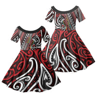 Personalised Maori Language Week Family Matching Off The Shoulder Long Sleeve Dress and Hawaiian Shirt Ake Ake Ake Tribal Patterns