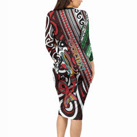 Personalised Maori Language Week Long Sleeve Bodycon Dress Ake Ake Ake Tribal Patterns