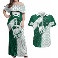 Custom Hawaii Volleyball Couples Matching Off Shoulder Maxi Dress and Hawaiian Shirt Shaka Aloha Hand DT05 Green - Polynesian Pride