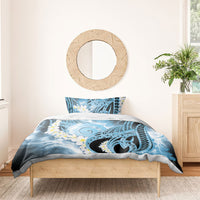 Piko Hawaiian Bedding Set Blue Galaxy Spiral Plumeria Tribal Patterns