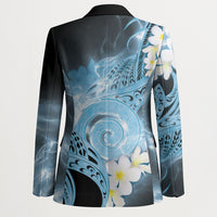 Piko Hawaiian Blazer Blue Galaxy Spiral Plumeria Tribal Patterns