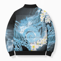 Piko Hawaiian Bomber Puffer Jacket Blue Galaxy Spiral Plumeria Tribal Patterns