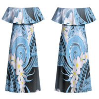 Piko Hawaiian Couples Matching Off Shoulder Maxi Dress and Hawaiian Shirt Blue Galaxy Spiral Plumeria Tribal Patterns