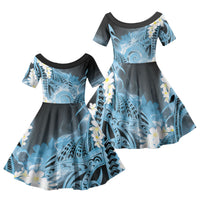 Piko Hawaiian Family Matching Puletasi and Hawaiian Shirt Blue Galaxy Spiral Plumeria Tribal Patterns