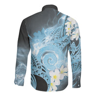 Piko Hawaiian Long Sleeve Button Shirt Blue Galaxy Spiral Plumeria Tribal Patterns