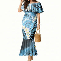 Piko Hawaiian Mermaid Dress Blue Galaxy Spiral Plumeria Tribal Patterns