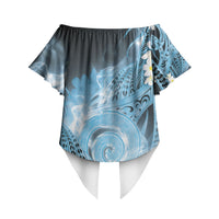 Piko Hawaiian Off Shoulder Wrap Waist Top Blue Galaxy Spiral Plumeria Tribal Patterns DT05 - Polynesian Pride