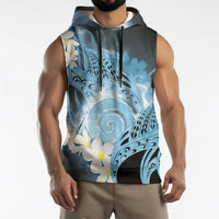 Piko Hawaiian Sleeveless Hoodie Blue Galaxy Spiral Plumeria Tribal Patterns