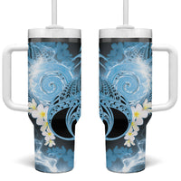 Piko Hawaiian Tumbler With Handle Blue Galaxy Spiral Plumeria Tribal Patterns