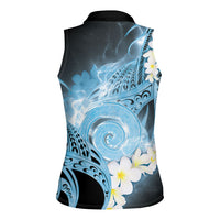 Piko Hawaiian Women Sleeveless Polo Shirt Blue Galaxy Spiral Plumeria Tribal Patterns