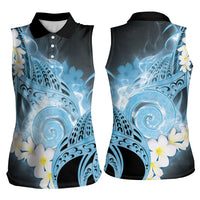 Piko Hawaiian Women Sleeveless Polo Shirt Blue Galaxy Spiral Plumeria Tribal Patterns
