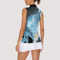 Piko Hawaiian Women Sleeveless Polo Shirt Blue Galaxy Spiral Plumeria Tribal Patterns