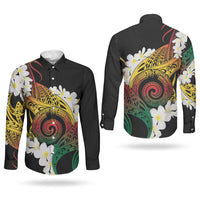 Piko Hawaiian Couples Matching Off Shoulder Maxi Dress and Long Sleeve Button Shirt Gradient Spiral Plumeria Tribal Patterns