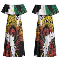 Piko Hawaiian Couples Matching Off Shoulder Maxi Dress and Long Sleeve Button Shirt Gradient Spiral Plumeria Tribal Patterns