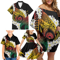 Piko Hawaiian Family Matching Off Shoulder Short Dress and Hawaiian Shirt Gradient Spiral Plumeria Tribal Patterns