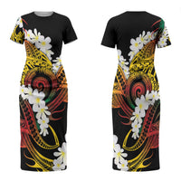 Piko Hawaiian Family Matching Short Sleeve Bodycon Dress and Hawaiian Shirt Gradient Spiral Plumeria Tribal Patterns