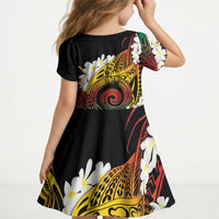 Piko Hawaiian Kid Short Sleeve Dress Gradient Spiral Plumeria Tribal Patterns
