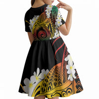 Piko Hawaiian Kid Short Sleeve Dress Gradient Spiral Plumeria Tribal Patterns