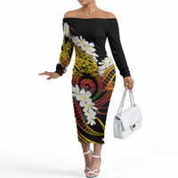 Piko Hawaiian Off The Shoulder Long Sleeve Dress Gradient Spiral Plumeria Tribal Patterns