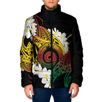 Piko Hawaiian Padded Jacket Gradient Spiral Plumeria Tribal Patterns