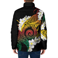 Piko Hawaiian Padded Jacket Gradient Spiral Plumeria Tribal Patterns