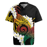 Piko Hawaiian Rugby Jersey Gradient Spiral Plumeria Tribal Patterns