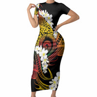 Piko Hawaiian Short Sleeve Bodycon Dress Gradient Spiral Plumeria Tribal Patterns