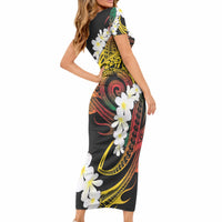 Piko Hawaiian Short Sleeve Bodycon Dress Gradient Spiral Plumeria Tribal Patterns