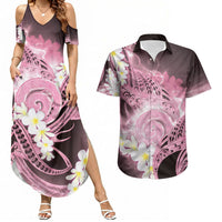 Piko Hawaiian Couples Matching Summer Maxi Dress and Hawaiian Shirt Pink Galaxy Spiral Plumeria Tribal Patterns