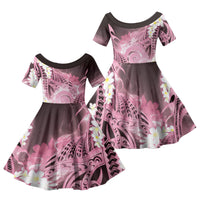 Piko Hawaiian Family Matching Long Sleeve Bodycon Dress and Hawaiian Shirt Pink Galaxy Spiral Plumeria Tribal Patterns