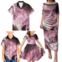 Piko Hawaiian Family Matching Puletasi and Hawaiian Shirt Pink Galaxy Spiral Plumeria Tribal Patterns