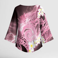 Piko Hawaiian Kimono Sleeve Blouse Pink Galaxy Spiral Plumeria Tribal Patterns