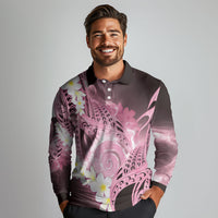 Piko Hawaiian Long Sleeve Polo Shirt Pink Galaxy Spiral Plumeria Tribal Patterns
