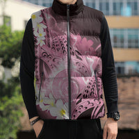 Piko Hawaiian Sleeveless Puffer Jacket Pink Galaxy Spiral Plumeria Tribal Patterns