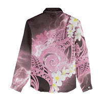 Piko Hawaiian Women Casual Shirt Pink Galaxy Spiral Plumeria Tribal Patterns
