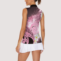 Piko Hawaiian Women Sleeveless Polo Shirt Pink Galaxy Spiral Plumeria Tribal Patterns