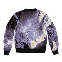 Piko Hawaiian Bomber Jacket Purple Galaxy Spiral Plumeria Tribal Patterns