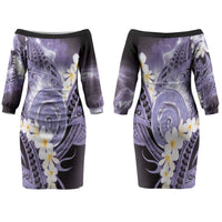 Piko Hawaiian Couples Matching Off The Shoulder Long Sleeve Dress and Long Sleeve Button Shirt Purple Galaxy Spiral Plumeria Tribal Patterns