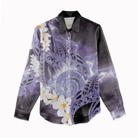 Piko Hawaiian Women Casual Shirt Purple Galaxy Spiral Plumeria Tribal Patterns