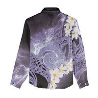 Piko Hawaiian Women Casual Shirt Purple Galaxy Spiral Plumeria Tribal Patterns