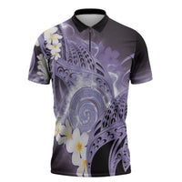 Piko Hawaiian Zipper Polo Shirt Purple Galaxy Spiral Plumeria Tribal Patterns