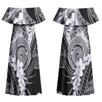 Piko Hawaiian Couples Matching Off Shoulder Maxi Dress and Hawaiian Shirt Monochrome Galaxy Spiral Plumeria Tribal Patterns